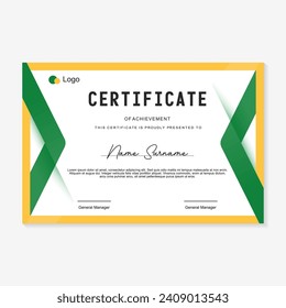 certificate design template with orange and green background