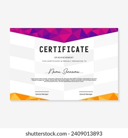 certificate design template with purple and gold background