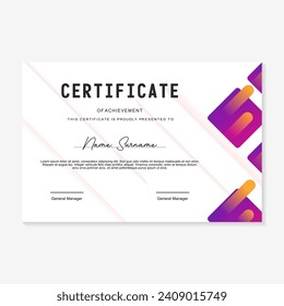 certificate design template with purple and orange gradient background
