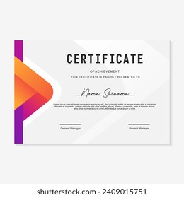 certificate design template with purple and orange gradient background