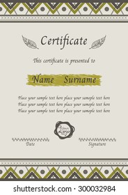 Certificate design template. Tribal style.