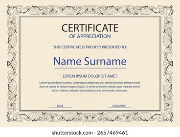 certificate design template vector, certificate design vector, floral border design