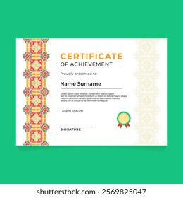 Certificate Design Template with Vertical Chinese Geometric Ornament