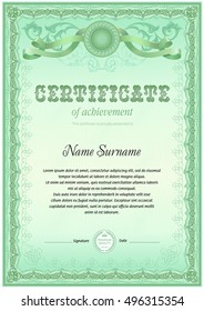 Certificate design template with vintage decorative frame border: green color