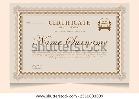 Certificate design template with vintage theme, brown color