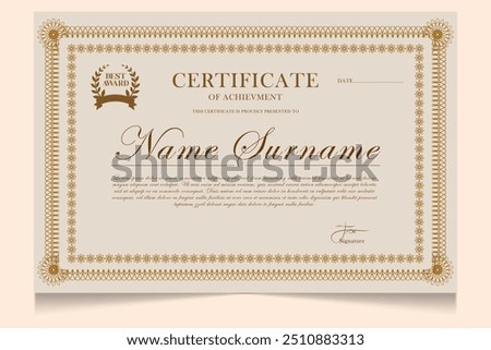 Certificate design template with vintage theme, brown color