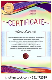 Certificate design template. Wave form design and gradient colorful background. This template can be base for greeting ar award addressed sheet
