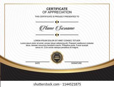 Certificate design template with wavy lines shapes. Vector illustration