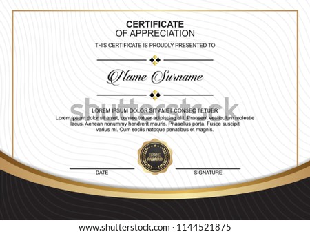 Certificate design template with wavy lines shapes. Vector illustration
