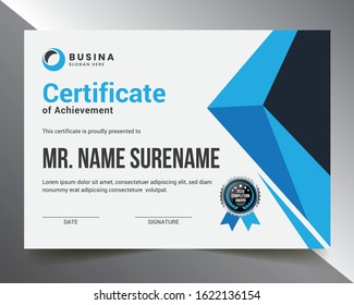 Certificate Design with triangle shape, Blue and black color Combination
