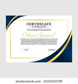 Certificate Design Vector, with modern blue and gold  color.