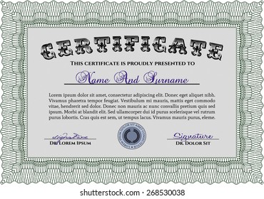 Certificate design. Vector pattern that is used in currency and diplomas