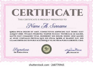 Certificate design. Vector pattern that is used in currency and diplomas
