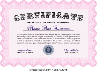 Certificate design. Vector pattern that is used in currency and diplomas
