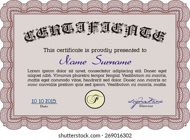 Certificate design. Vector pattern that is used in currency and diplomas