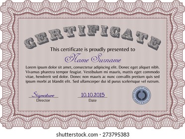 Certificate design. Vector pattern that is used in currency and diplomas