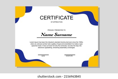 certificate design in yellow and blue modern style