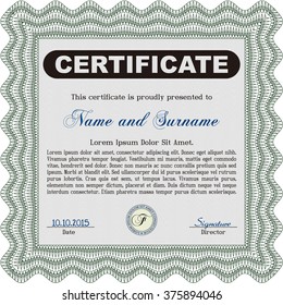 Certificate. Detailed. Complex design. Printer friendly. Green color.