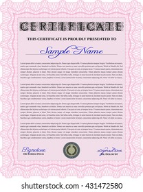 Certificate. Detailed. Complex design. Printer friendly. Pink color.