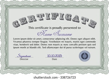 Certificate. Detailed.Nice design. With linear background. 