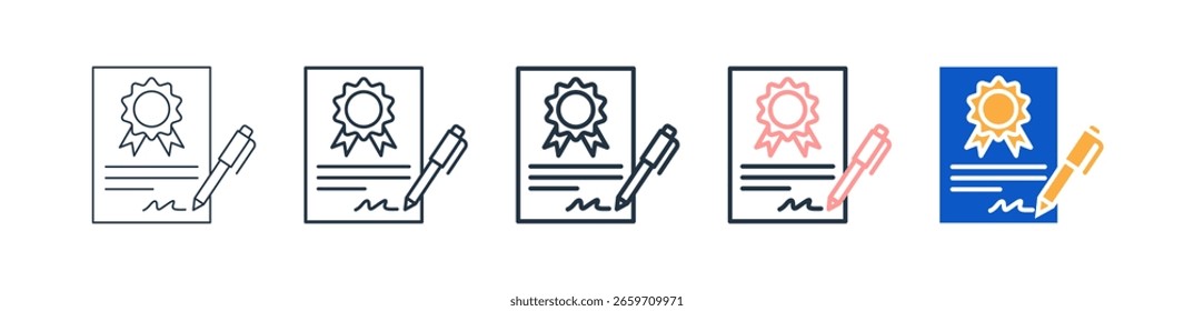 Certificar diferentes iconos de estilo conjunto de Ilustración vectorial.