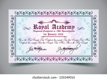 Certificate for differrent with a lot of details and filigrans. Regal and elegant design. Ready to use.