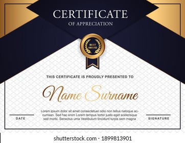 Certificate diploma of achievement border design templates with elements of luxury gold badges and modern line patterns. vector graphic print layout can use For award, appreciation, education
