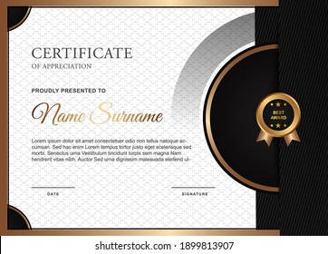 Certificate diploma of achievement border design templates with elements of luxury gold badges and modern line patterns. vector graphic print layout can use For award, appreciation, education