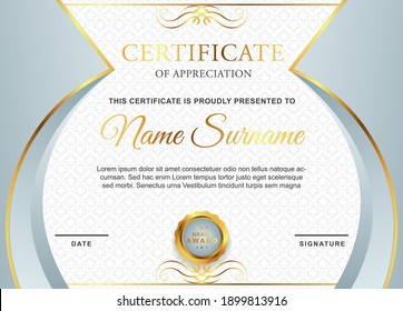 Certificate diploma of achievement border design templates with elements of luxury gold badges and modern line patterns. vector graphic print layout can use For award, appreciation, education