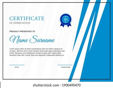 Certificate diploma of achievement border design templates with elements badges and modern line patterns. vector graphic print layout can use For award, appreciation, education, achievement