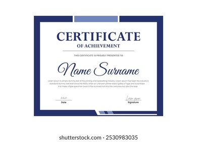 certificate Diploma of achievement template design with navy blue and black color