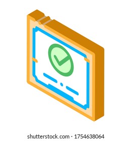 Certificate Diploma With Approved Mark vector isometric sign. color isolated symbol illustration