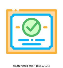 Certificate Diploma With Approved Mark Vector Icon Thin Line. Approved Sign On Carton Box, Computer Monitor And Smartphone Display Concept Linear Pictogram. Contour Illustration