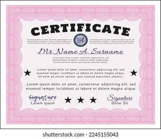 Certificate diploma or award template.  Modern design.   Detailed.  Pink color. - Powered by Shutterstock - Get 15% off with code: PIKWIZARD15