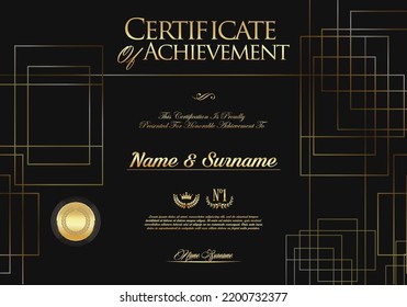 Certificate or diploma black and gold design vector illustration 