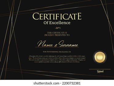 Certificate or diploma black and gold design vector illustration 