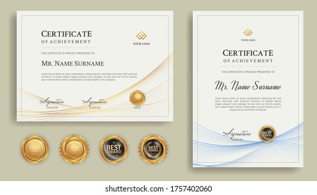 Certificate And Diploma Border Template With Blue And Gold Line Style For Legal Document 