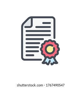 Certificate and Diploma color line icon. Licensevector outline colorful sign.