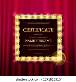 Certificate Diploma of completion. Dark template. Useful deed, certificate of appreciation, achievement, completion, excellence, attendance design, award Vector illustration