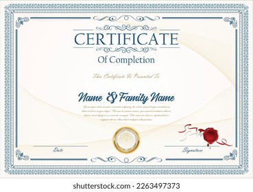 Diploma de certificado plantilla de diseño de finalización ilustración de vector de fondo blanco