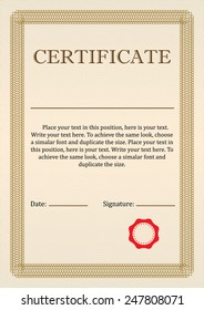 Certificate or Diploma of completion design template with frame. Vector illustration of Certificate of Achievement, coupon, award, winner certificate.