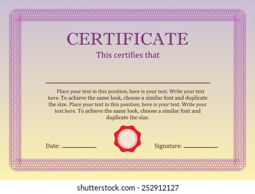 Certificate or Diploma of completion design template with borders. Vector illustration of Certificate of Achievement, coupon, award, winner certificate.