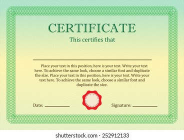 Certificate or Diploma of completion design template with borders. Vector illustration of Certificate of Achievement, coupon, award, winner certificate.