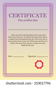 Certificate or Diploma of completion design template with frame. Vector illustration of Certificate of Achievement, coupon, award, winner certificate.