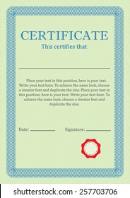 Certificate or Diploma of completion design template with borders. Vector illustration of Certificate of Achievement, coupon, award, winner certificate.