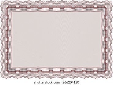 Certificate, Diploma of completion; design template with guilloche pattern, border, frame. 