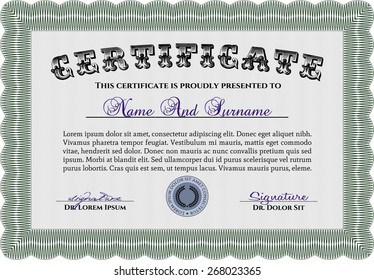 Certificate, Diploma of completion; design template with guilloche pattern, border, frame.