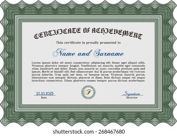 Certificate, Diploma of completion; design template with guilloche pattern, border, frame.