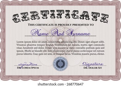 Certificate, Diploma of completion; design template with guilloche pattern, border, frame.