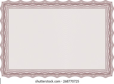 Certificate, Diploma of completion; design template with guilloche pattern, border, frame.